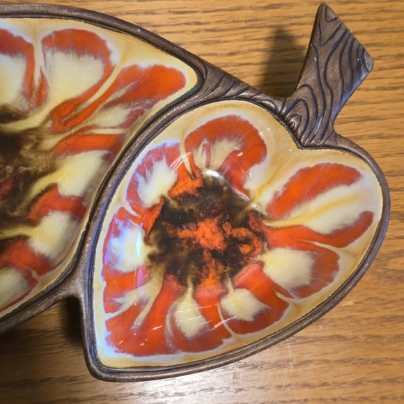 Treasure Craft Size Large Vintage MCM 70s Drip Glaze Leaf Dish Red Brown Retro - Picture 6 of 9